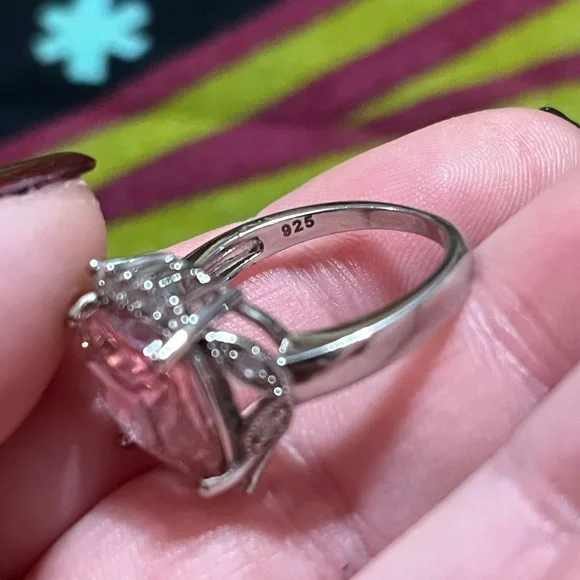 Pink CZ Sterling Silver 925 Cocktail Size 7 1/2 Ring - Picture 7 of 7